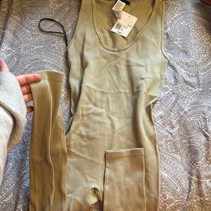 Olive Green Ribbed Jumpsuit